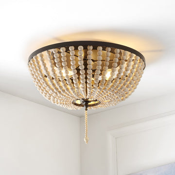 Allison 15" Wood Beaded/Metal LED Flush Mount - JONATHAN Y
